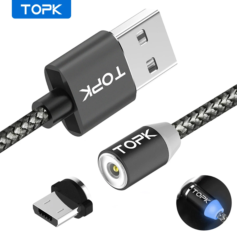 TOPK Micro USB Cable,LED Magnetic Upgraded Reflective Nylon Braided USB Charger Cable for Samsung for HTC for Xiaomi