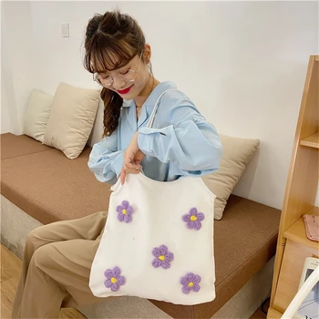 

Women Tote Shopping Folding Package Women Men Canvas bag Reusable Cotton bag grocery High capacity 3D embroidery Shopping Bag