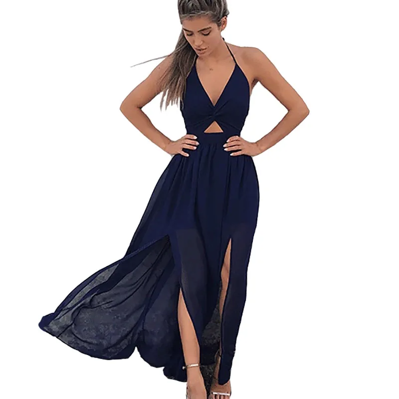 QA396 New 2019 Summer Dresses Bohemian Floral Maxi Dress For Women Sexy V-neck Sleeveless Beach Sundress Black Pink Blue | Женская