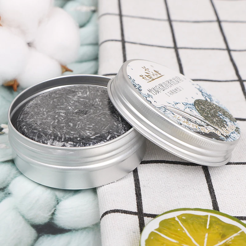 

bamboo charcoal Darkening Shampoo soap Handmade Hair Shampoo Soap Anti Hair Loss Scalp Care aluminum box packaging