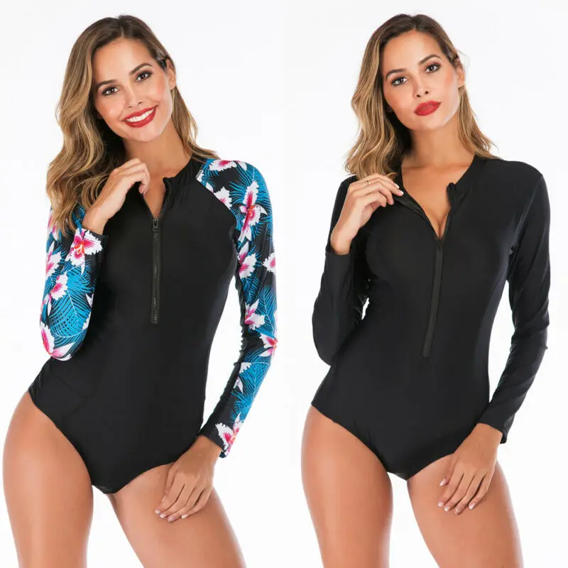 Женский слитный купальник Rashguard с длинным рукавом и защитой от УФ-излучения для