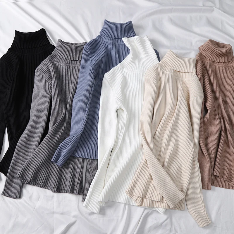 GUMPRUN Winter Women Knitted Turtleneck Sweater 2019 Fall Casual Slim Sweaters Pullover Womens Long Sleeve Elasticity Sweater