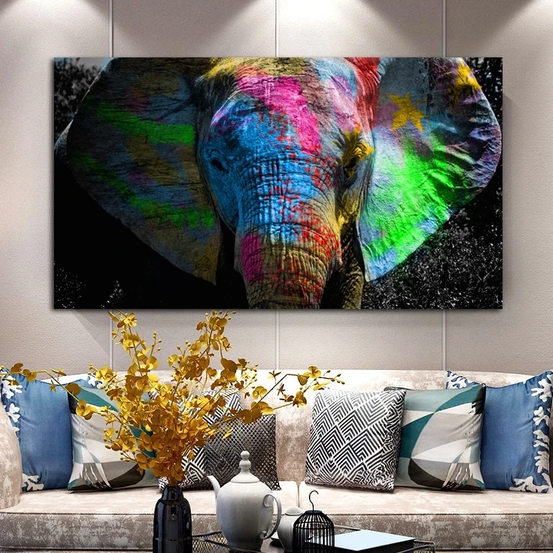 High Quality Colorful African Elephant Canvas Painting Animal Posters and Prints Wall Art Pictures for Living Room Home Decor | Дом и сад