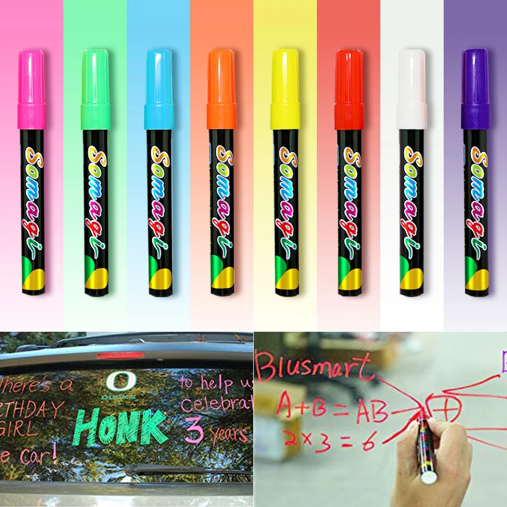 8 цветов, стираемый маркер, флуоресцентный маркер, ручка для вспышки, цветная ручка для защиты окружающей среды, без пыли, жидкий мел