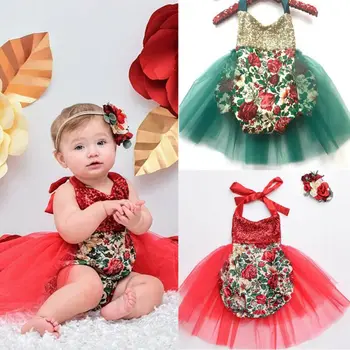 

Toddler Baby Girl Xmas Christmas Romper Dress Bodysuit Floral Outfit Clothes