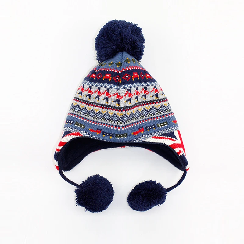 

Boy Hat Winter Earflap Fleece Knit Warm Pompom Acrylic Autumn Outdoor Skiing Toddler Baby Accessory