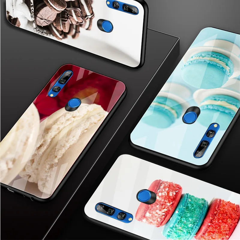 Dessert ice cream Macaron Food Tempered Glass Phone Case For Huawei honor 8X 9 10i 20i 20Lite 20Pro 30 Pro Cover Shell | Мобильные