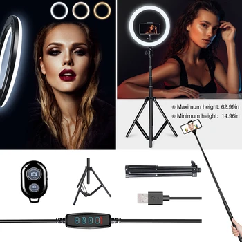 

Handhold Selfie 26CM Ring Light Bluetooth Photo Led Phone Holder Lamp Photography Lighting Tripod Stand TikTok Youtube Live