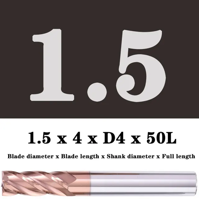 Milling Cutter Alloy Coating Tungsten Steel Tool Maching Hrc55 Endmill Milling Cutter Kit Milling Machine Tools cnc Router Bits 1.5x4XD4X50L