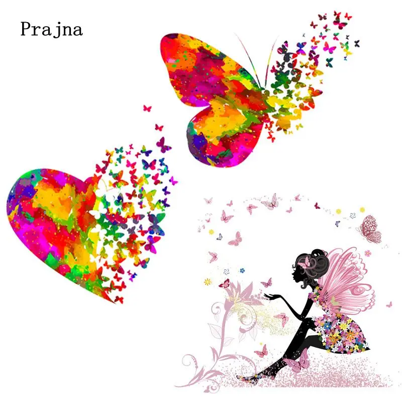 

Prajna Colorful Butterfly DIY Iron On Transfer Patches For Clothes Iron Heat Transfer Hot Vinyl Ironing Thermal Sticker Applique