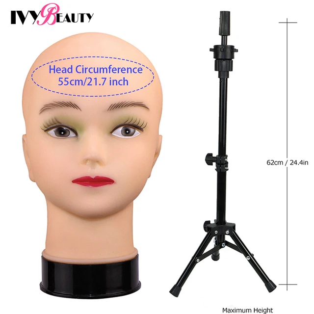Female Bald Mannequin Head With Stand Cosmetology Practice African Training Manikin Head With Wig Stand Tipod For Mannequin Wigs Head With Tripod