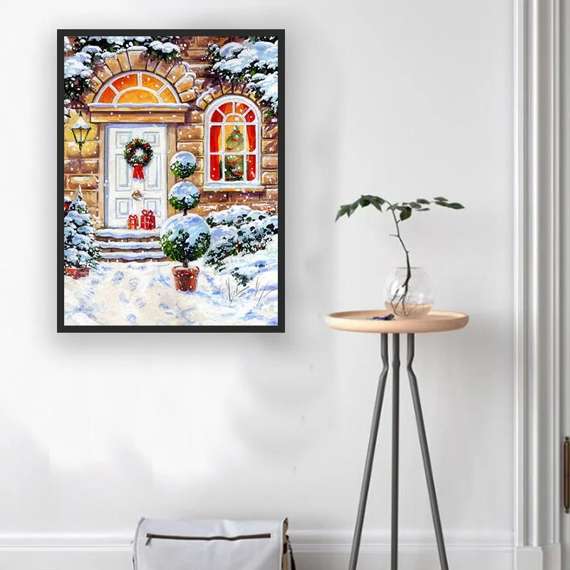 Wall Art Canvas Painting Christmas Snow House Picture Full Round Christmas Gift Home Decoration Wall Art Canvas Painting Christmas Snow House Picture Full Round Christmas Gift Home Decoration