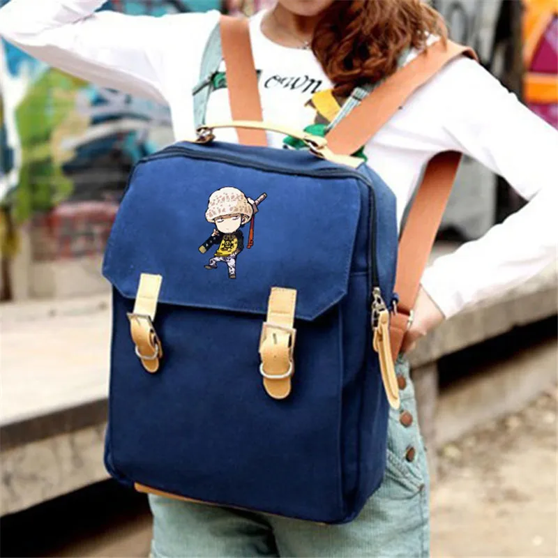 

2019 Canvas New One Piece Trafalgar D Water Law Men Women Boy Girls Book Bag Backpack Mochila Student Travel