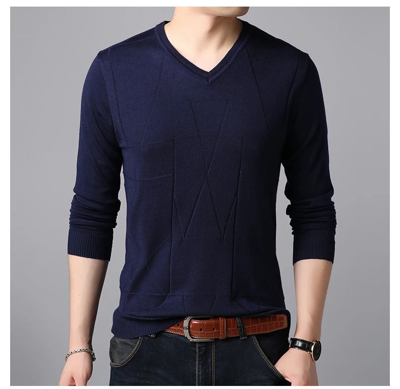 

male Spring Autumn V-neck thin knitted sweater men tide warm long sleeve sweaters
