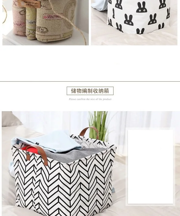 32*32*32cm Foldable Laundry Basket Toys Clothes Books Organizer Cotton Canvas Storage Basket