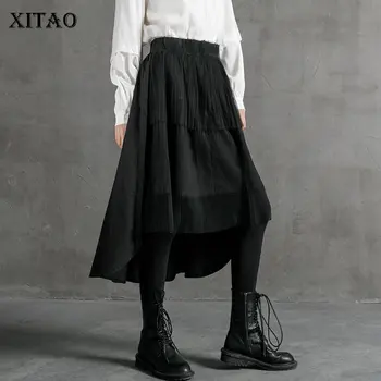 

XITAO Dark Style Multi-layered A line Skirt Fashion High Waist Loose Irregular Trend Harajuku Skirts Womens elegant DMY3775