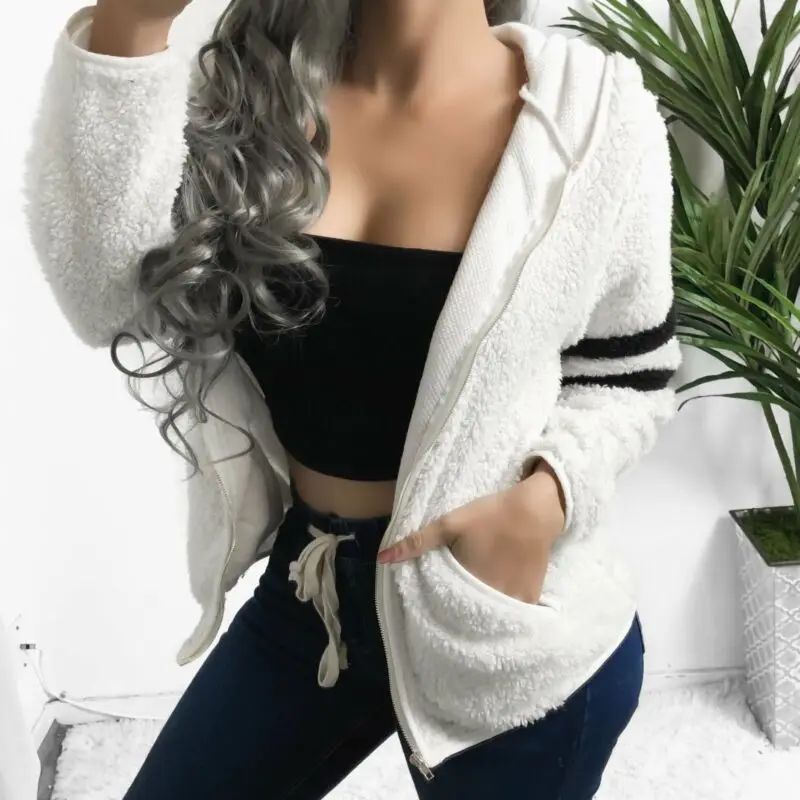 Женская зимняя теплая флисовая куртка Goocheer с капюшоном верхняя одежда полосками