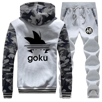 

Men's Thick Fleece Hoodie Sweatshirt DragonBall Z Dragon Ball Z Jacket+Pants 2 Piece Sets Winter Hoodies Warm Suit Men clothing