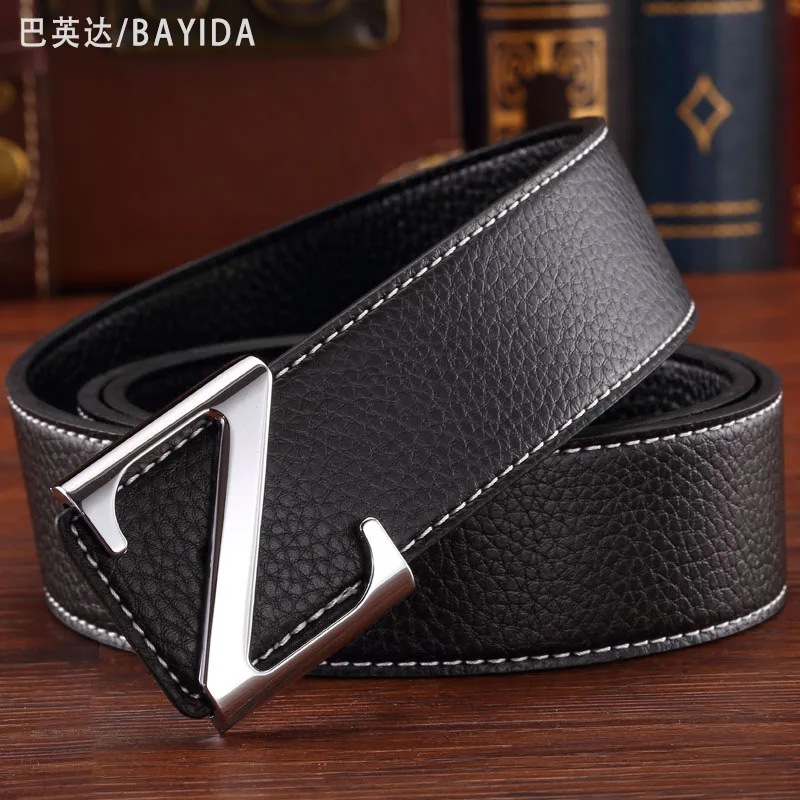 Для мужчин кожа гладкая Пряжка Z застежка - Цвет: Black silver clasp
