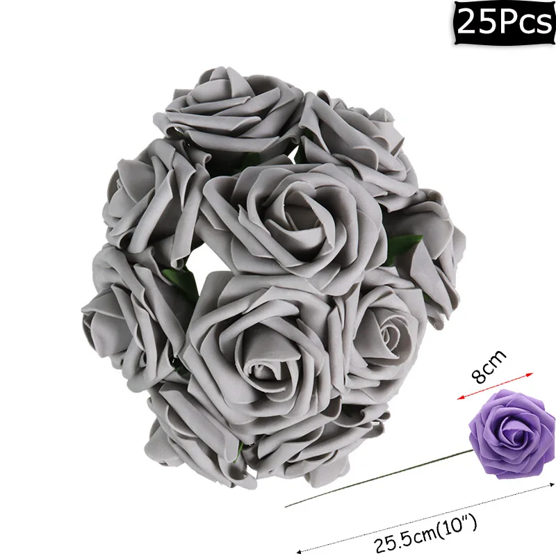 25 шт./пакет 8 см пенополиэтилен поддельные розы цветы на голову для свадьбы букет невесты цветы венок DIY Декоративные искусственные цветы питания - Цвет: gray