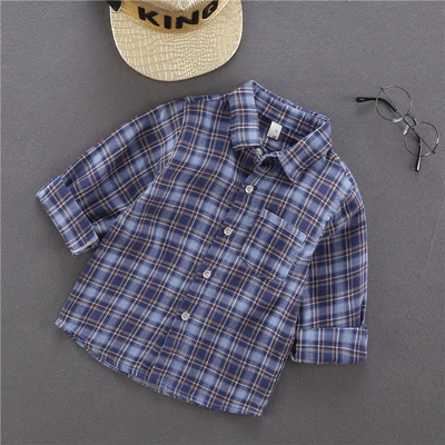 navy blue Детская одежда модные рубашки для маленьких мальчиков и девочек, пальто на весну и осень, Классические повседневные рубашки Блузы в клетку, топы для мальчиков - Цвет: navy blue