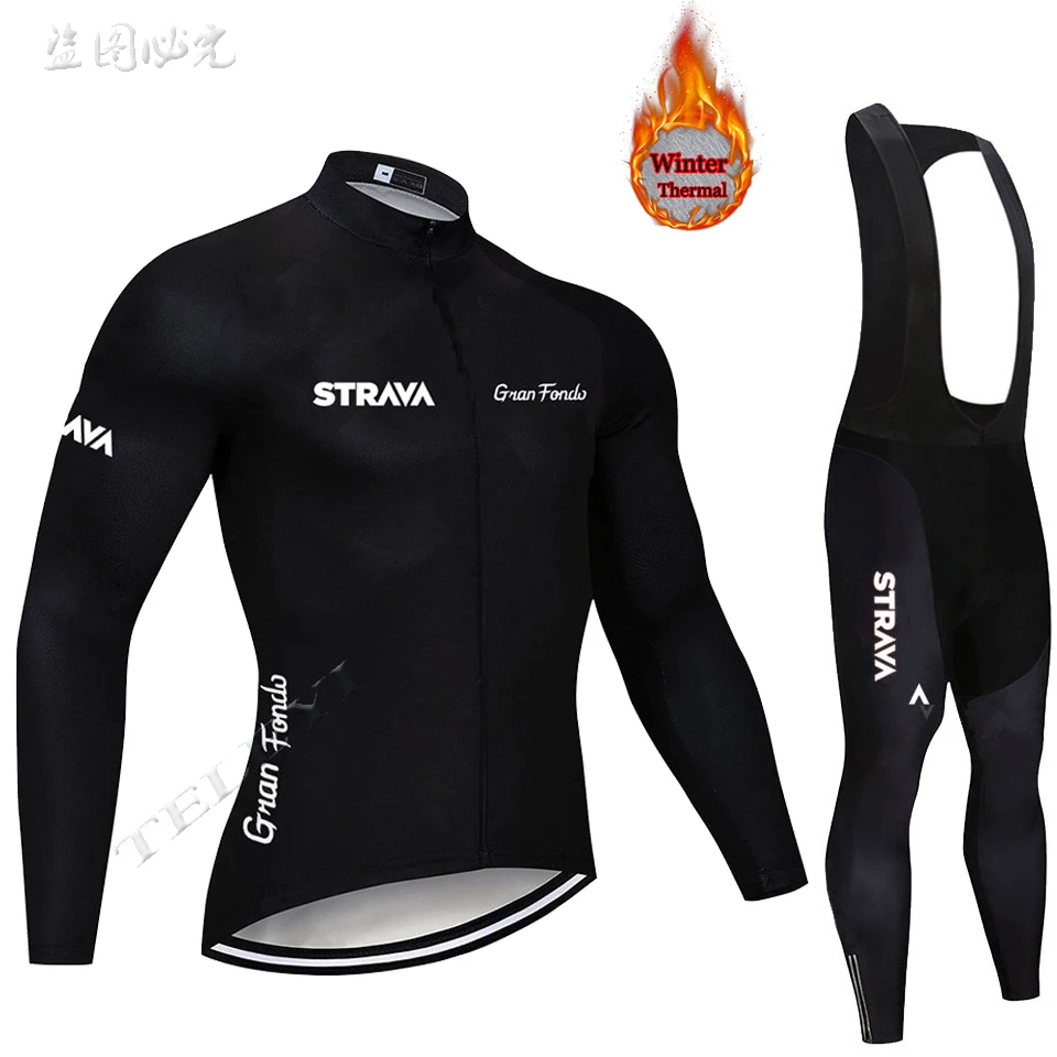 Горячая strava зима термальный флис Велоспорт Джерси кофты с длинным рукавом Велоспорт комбинезон велосипедный набор велосипедная одежда - Цвет: 1