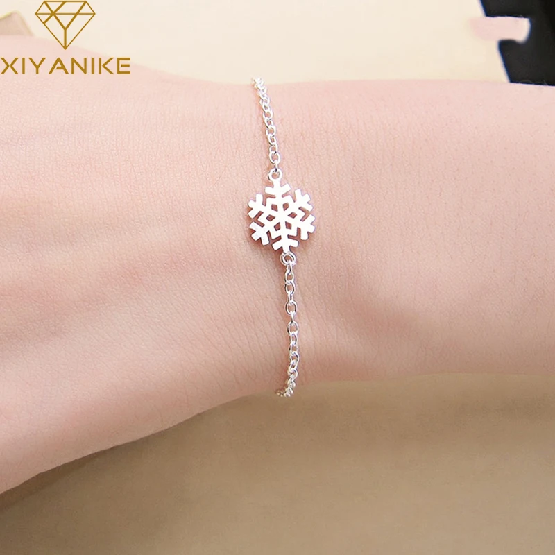 XIYANIKE стерлингового серебра 925 креативные очаровательные браслеты со снежинками Элегантные женские модные украшения для рождественской вечеринки подарок