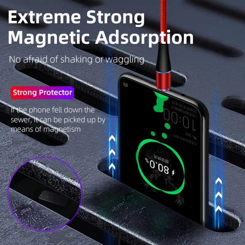 5A Магнитный USB C кабель круглый разъем вращающийся на 360 градусов светодиодный шнур для зарядки с магнитным разъемом