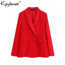 Винтажные стильные офисные женские двубортные блейзеры, пальто для женщин, модная верхняя одежда с длинными рукавами и Зазубренным воротником Chaqueta Mujer