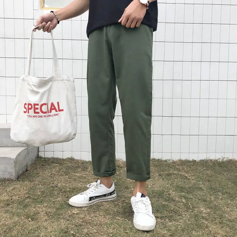 

Men Classic Casual Pants Thin Pants Male STUDENT'S Korean-style Summer Capri Pants Men's Loose Straight INS Trend
