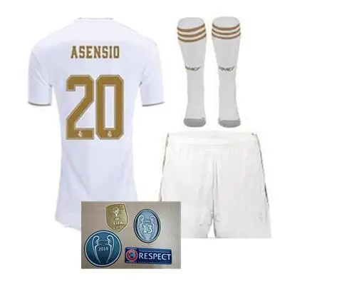Real Madrideses, комплект для взрослых+ носки, Футбольная Футболка, домашняя одежда, 3RD Hazard ISCO BALE BENZEMA ASENSIO 19 20 Real Madrideses, футболка - Цвет: shirt