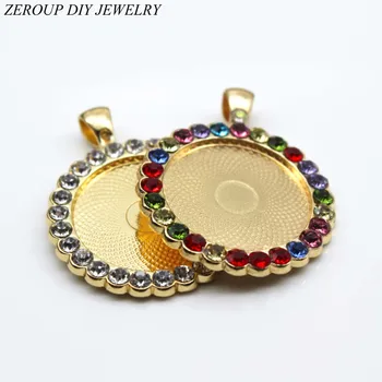 

2pcs 25mm Rose Gold Plate Necklace Pendant Setting Rhinestone Beads Cabochon Cameo Base Tray Bezel Blank Jewelry Findings