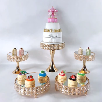 

High-quality Cake Stand Set white Crystal Metal Cupcake decorations Dessert Pedestal Party Display cake tray 4-8pcs