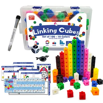 Montessori Rainbow Link Cubes Educational Toys Boxed Card Set Math Counting Learning Stacked Blocks Sensory Games Children Toys 1