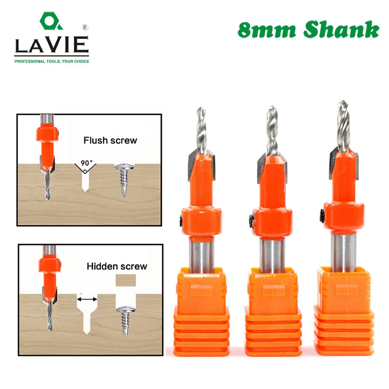 LAVIE 1pc 8mm Shank HSS Countersink Woodworking Router Bit Milling Cutter Screw Extractor Remon Demolition for Wood C08-339