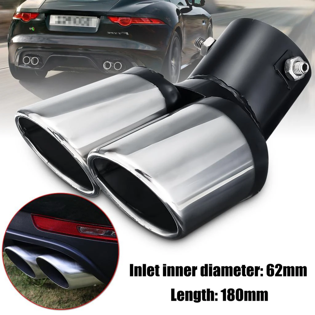 CAR REAR CURVED GUAL EXHUAST MUFFLER PIPE TRIM TIPS CHROME TAIL DURABLE