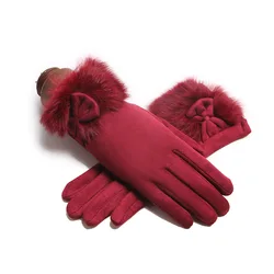 Suede Gloves Women Winter New Fashion Lovely Thickened Cold Proof Warm Rabbit Plush Touch Screen Riding Gloves перчатки