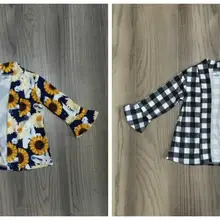 Новинка осень/зима для маленьких девочек детская одежда хлопок плед, кардиган военно-морского флота с изображением подсолнуха топ модная одежда пальто из молочного шелка, длинные рукава