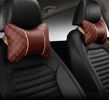 

2 Pieces Car Neck Pillows Both Side Pu Leather Single Headrest Fit For Most Cars Filled Fiber Universal Car Pillow