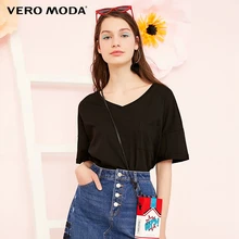 Vero Moda Женская футболка из хлопка с v-образным вырезом свободного кроя чистого цвета | 319101545