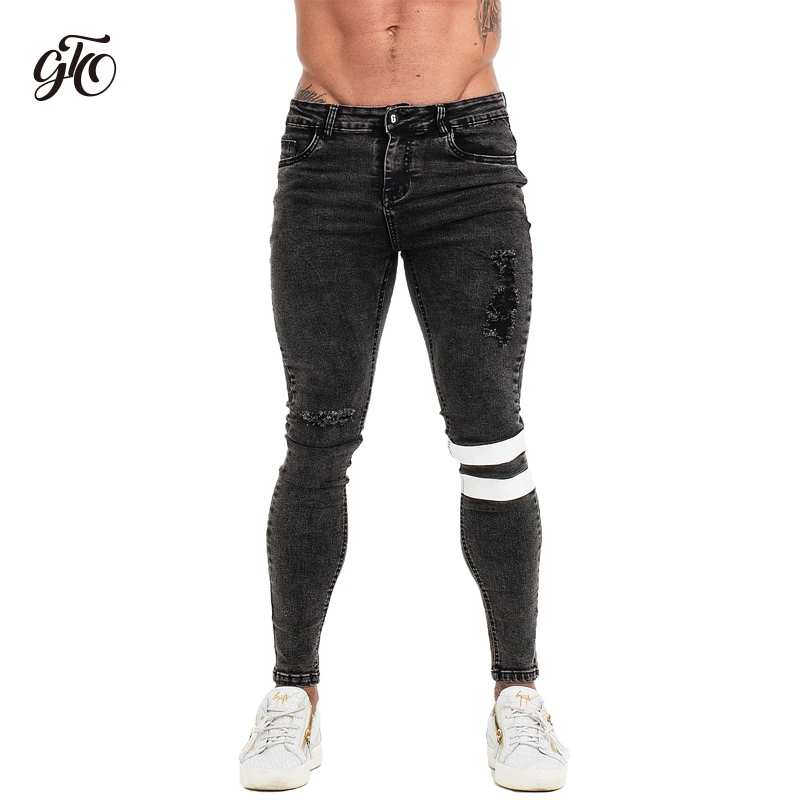 Skinny Jeans Gingtto Slim-Fit Stretch Distressed Ripped Elastic-Waist Blue Men Tall And