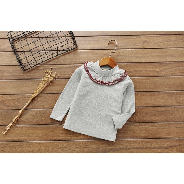 BabymoreBlus Anak Perempuan футболки-поло с круглым вырезом и длинными рукавами Panjang Aksen Renda Warna untuk Musim Gugur