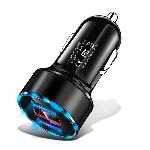 Charger 3.1A Quick Charge Dual USB Port LED Display Cigarette Lighter Phone Adapter for iPhone 12 11 8 Xiaomi redmi Sansung