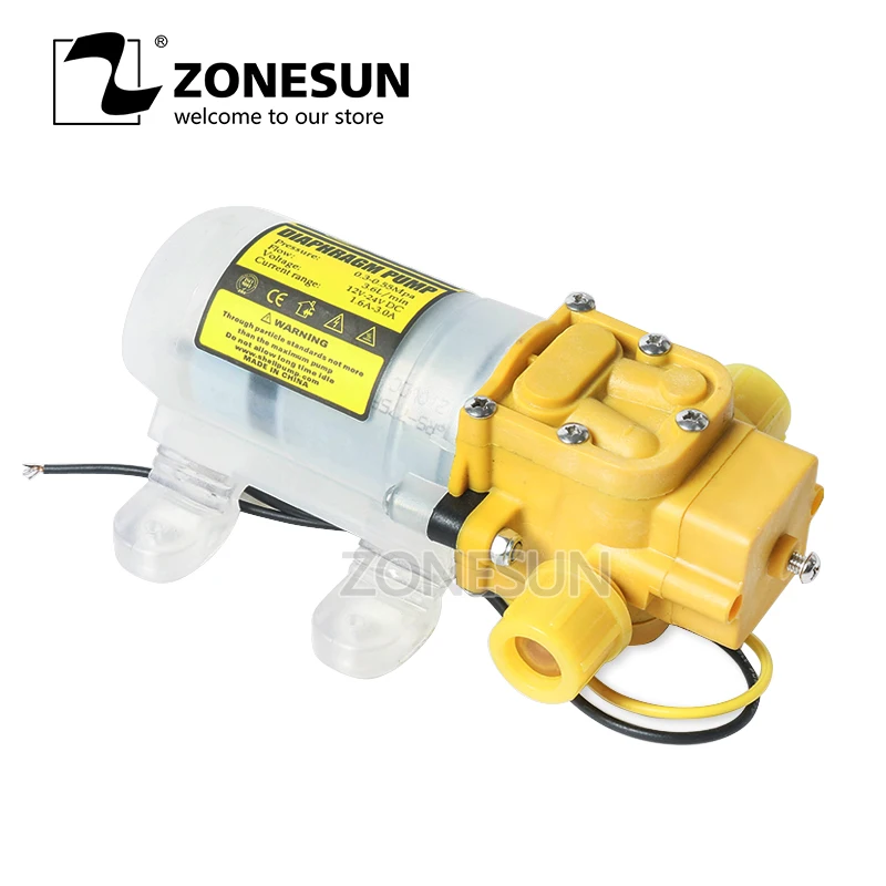 ZONESUN мембранный Водяной насос для разливочной машины, маленький безопасный самовсасывающий насос высокого давления 3.6л/мин
