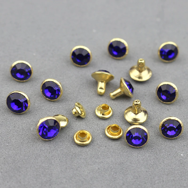 Blue Rivets 50 комплектов 8 мм цветные стразы с кристаллами, декоративные заклепки, стразы, шпильки для рукоделия, сумки для одежды, кожаные шипы, стеклянные сверла для ногтей - Цвет: Blue Rivets