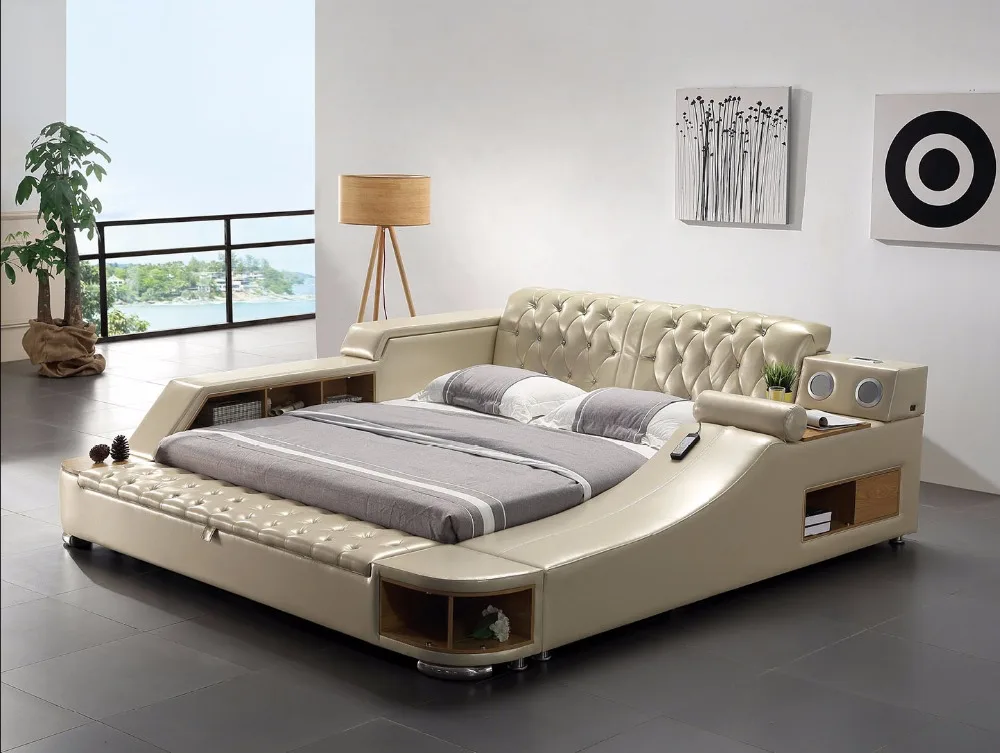real Genuine leather bed frame Modern Soft Beds with storage Home Bedroom Furniture cama muebles de dormitorio / camas quarto