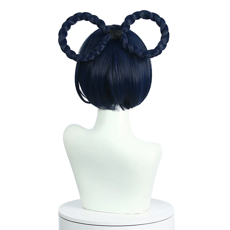 L-email wig Genshin Impact XiangLing Cosplay Wig Dark Blue Short Cosplay Wig Braided Wigs Heat Resistant Synthetic Hair