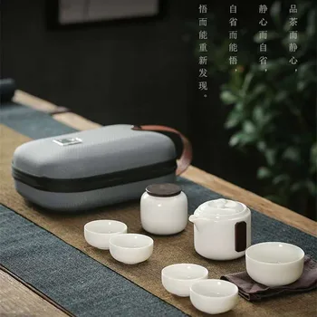 

2020 the Mid-autumn Festival Suet Jade Travel Tea Set Outdoor Portable Cup with Hand Gift Business