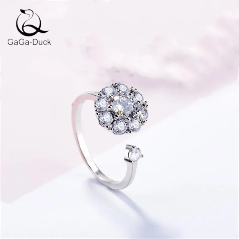 New Arrival Fashion Jewelry Flash Shiny Crystal 925 Sterling Silver Can Be Rotating Round Exquisite Opening Rings R360 | Украшения и