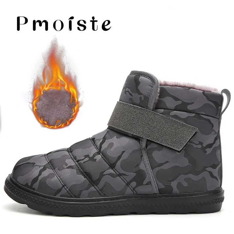 

Men's snow boots Platform Camouflage Hook loop warm shoes male Comfortable Ankle boots for men Non slip Waterproof